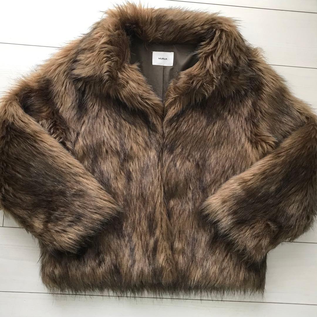 MURUA フェイクファーラインジャガードコート ブラウン
