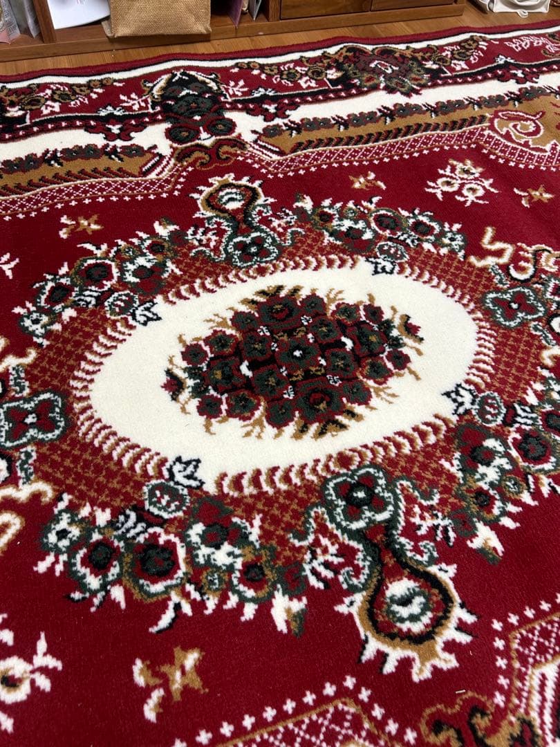 【美品】 ウィルトン織 絨毯 カーペット ラグ レッド 花柄 160×230㎝