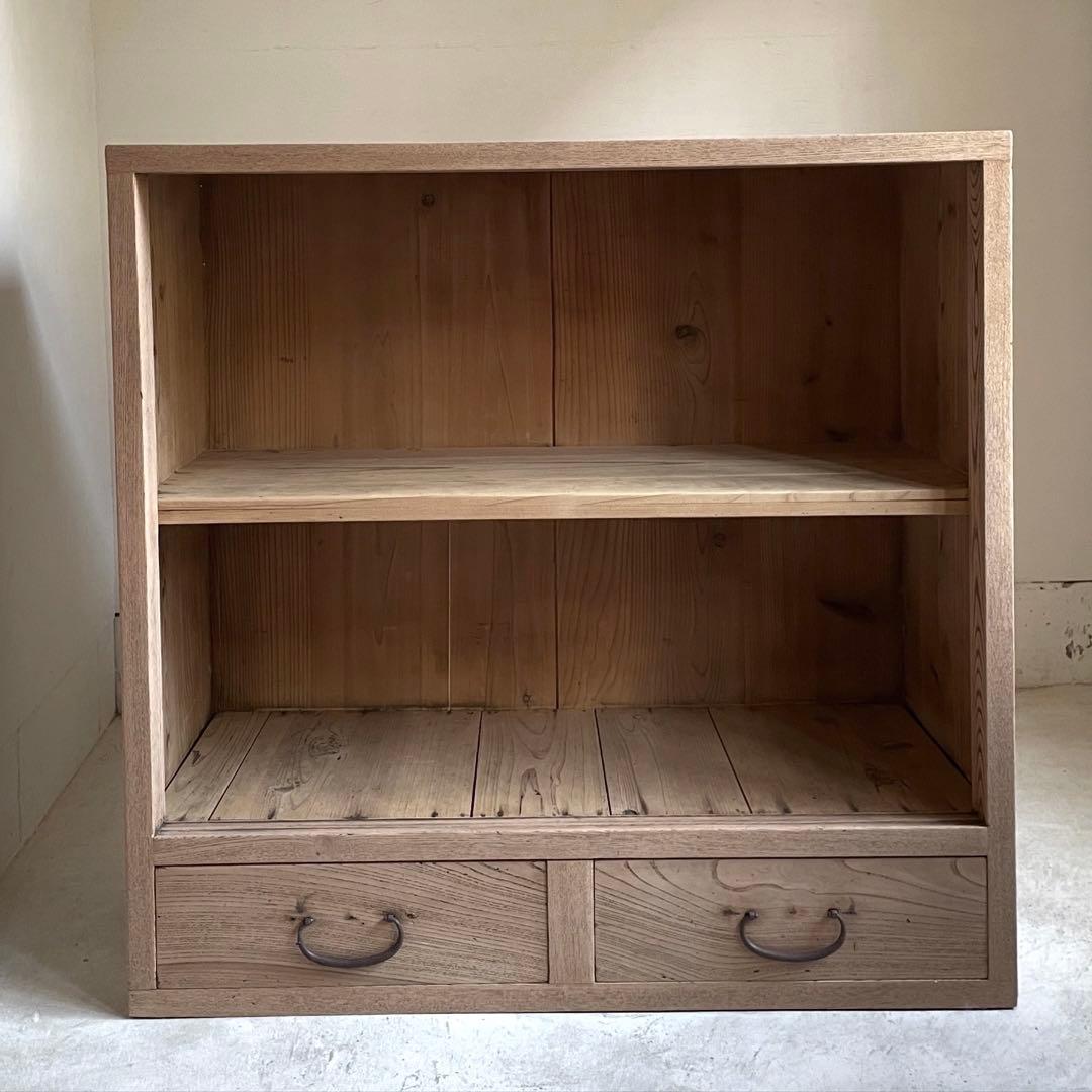 古いガラス戸棚　水屋箪笥　レトロ　食器棚　アンティーク　古道具