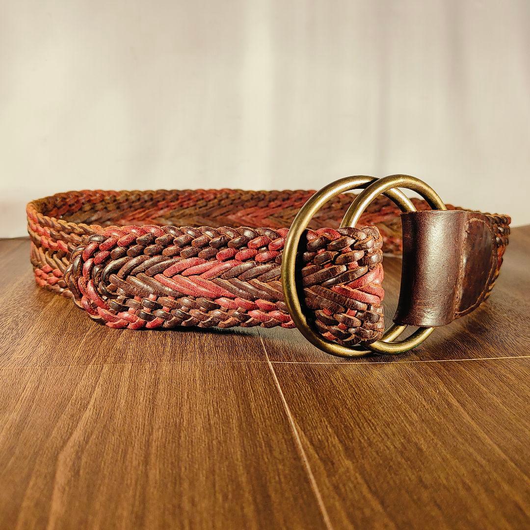 【英国製ヴィンテージ】SCAPA　高級編込みドレスベルト　ダブルリング本革ベルト