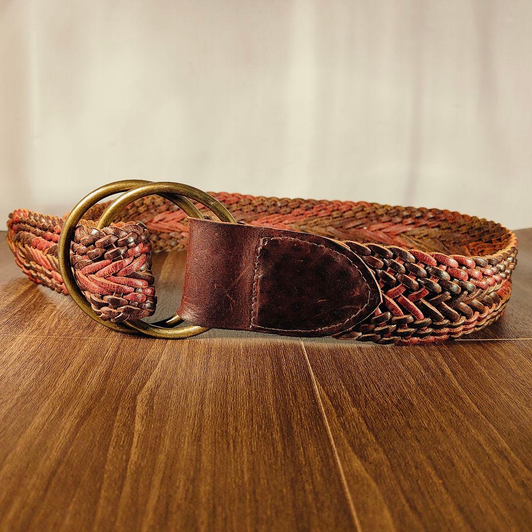 【英国製ヴィンテージ】SCAPA　高級編込みドレスベルト　ダブルリング本革ベルト