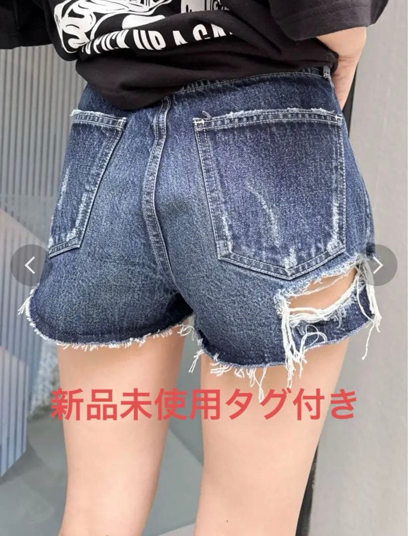 BACK RIPPEDデニムショートパンツ インディゴL