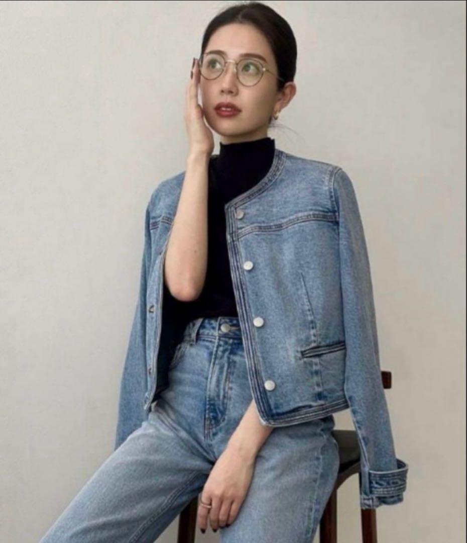 【値下げ‼︎】美品★anuans ノーカラーデニムジャケット ライトブルー