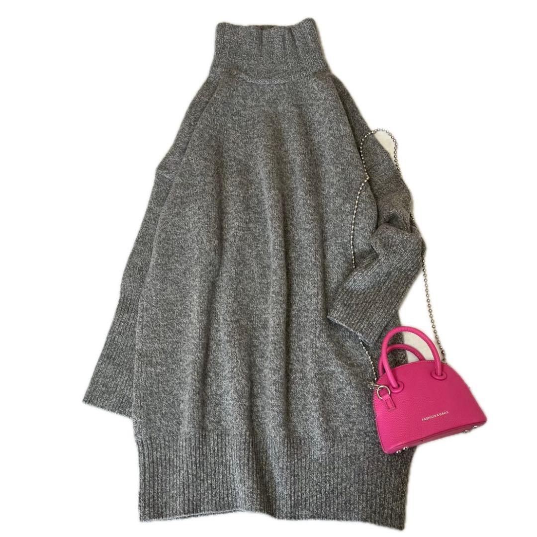 極美品❤️ティッカ ticca タートルネックニットワンピース　グレー　チュニック