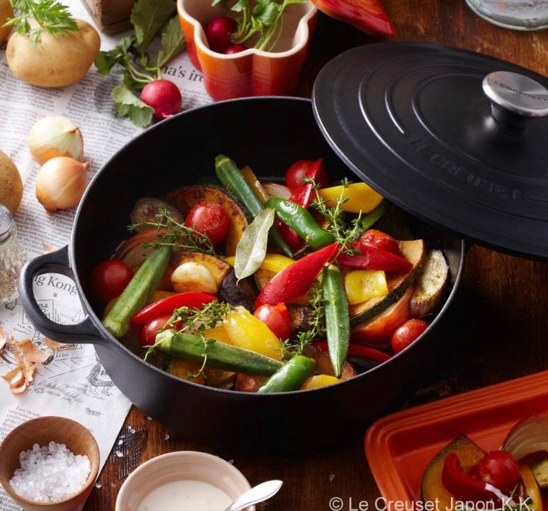 LE CREUSET 両手鍋 24cm ステンレス蒸し器付き