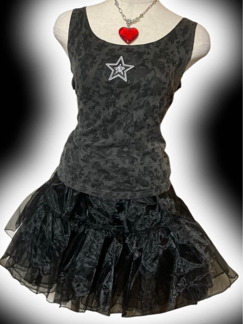 y2kゴシックフリルフェアリーグランジパニエミニスカ00sオーガンジー古着屋