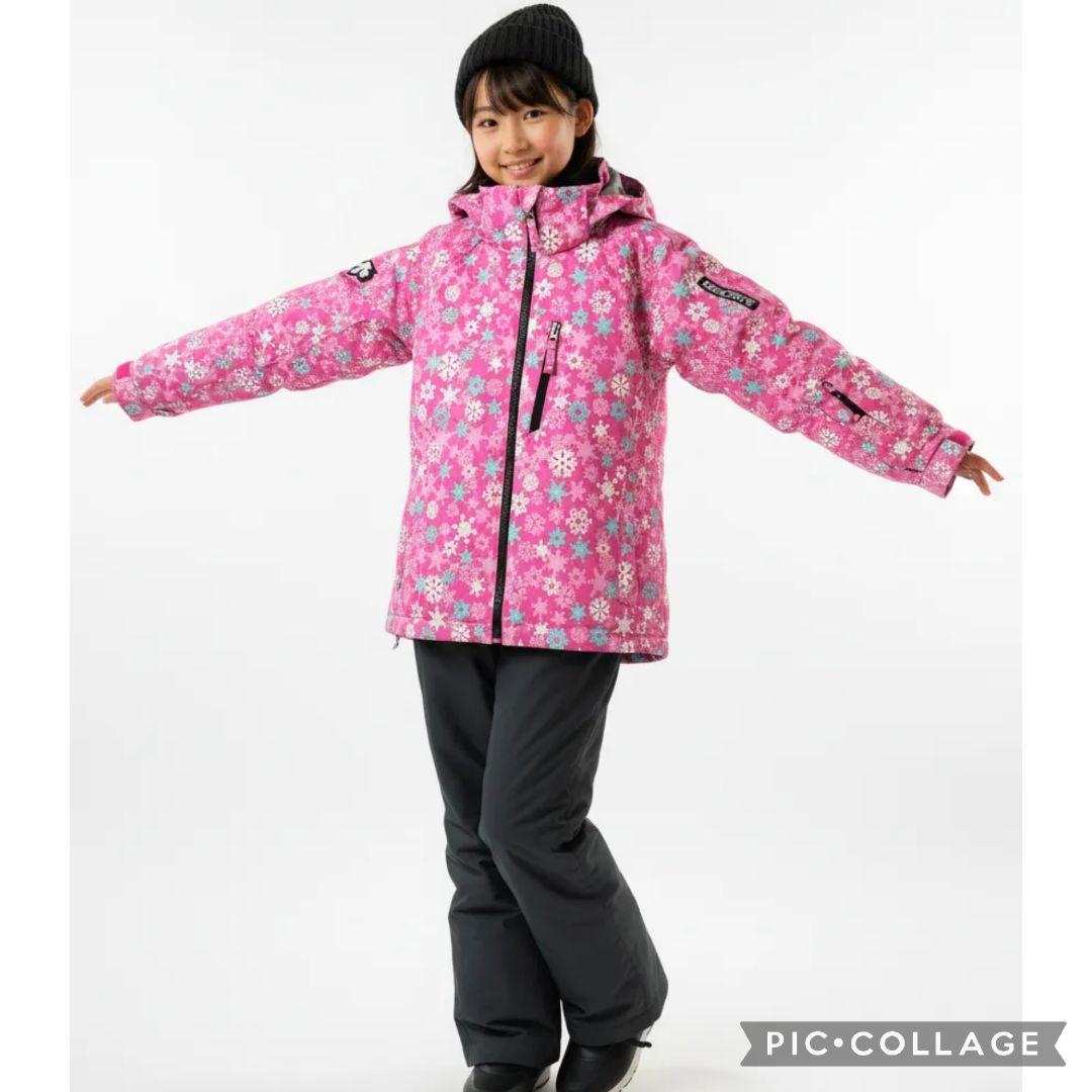 【美品】デサント スキーウェアガールズ 上下 140 ピンク×ブラック 結晶柄