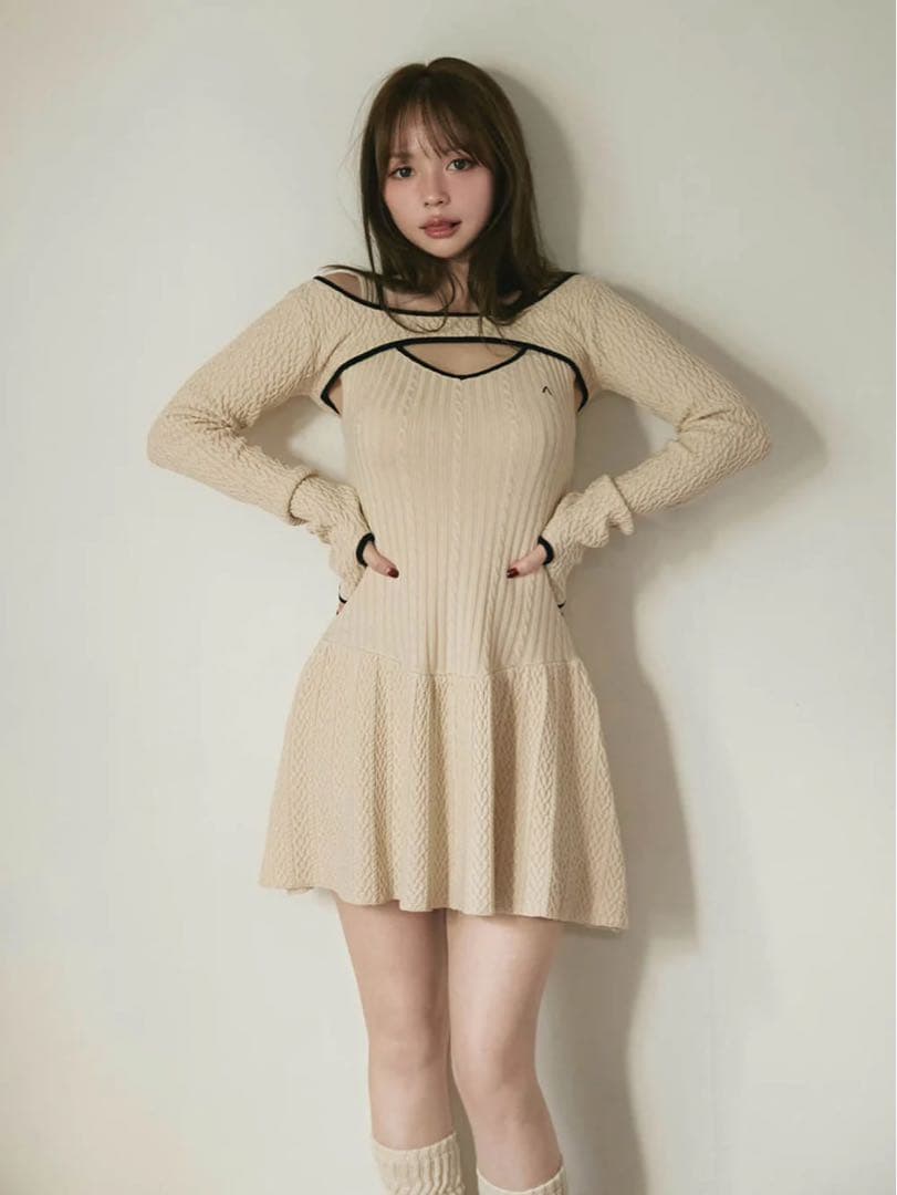 andmary Nana cable flare mini dress ベージュ