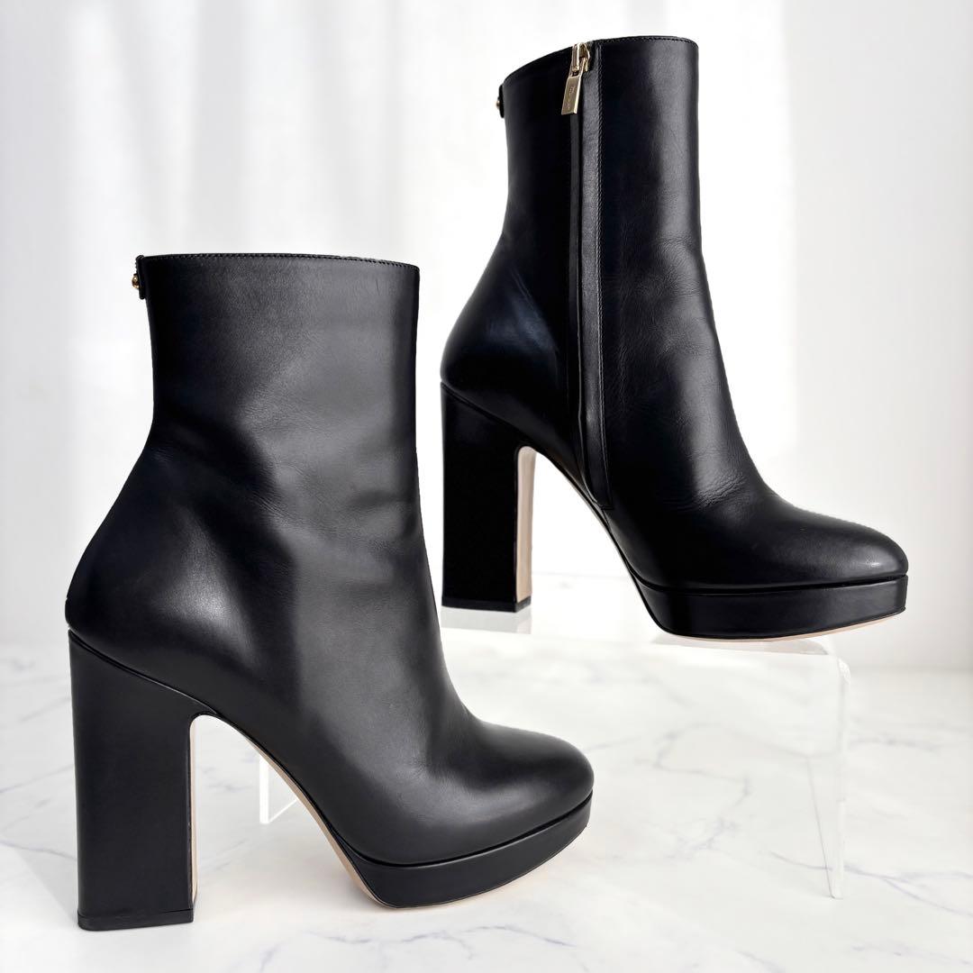 フェラガモ 7 24.0 ブーツ サイドジップ ガンチーニ レザー ブラック