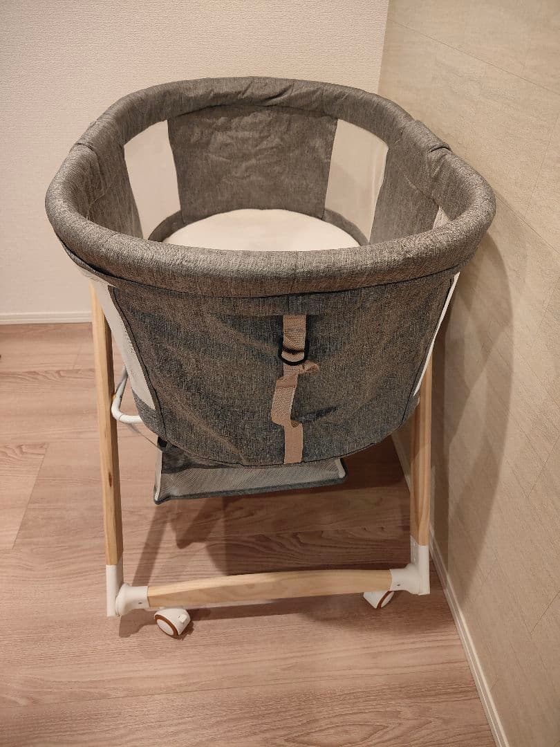 【美品】折り畳みミニベビーベッド グレー