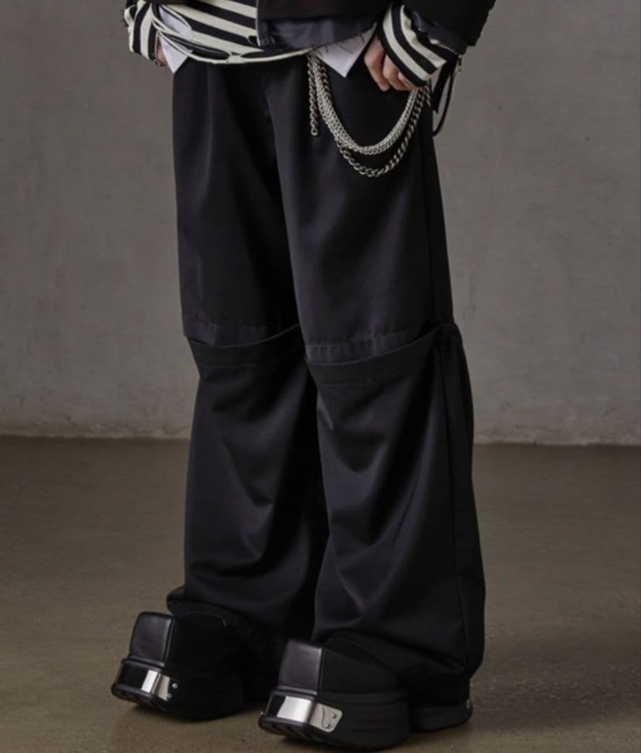 【GRANCY】チュール レイヤードデザイン スラックス　M　ブラック