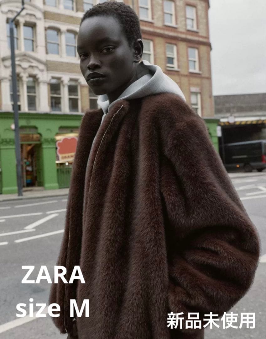ZARA コントラストフェイクファーフード付きボンバージャケット☆M☆新品未使用