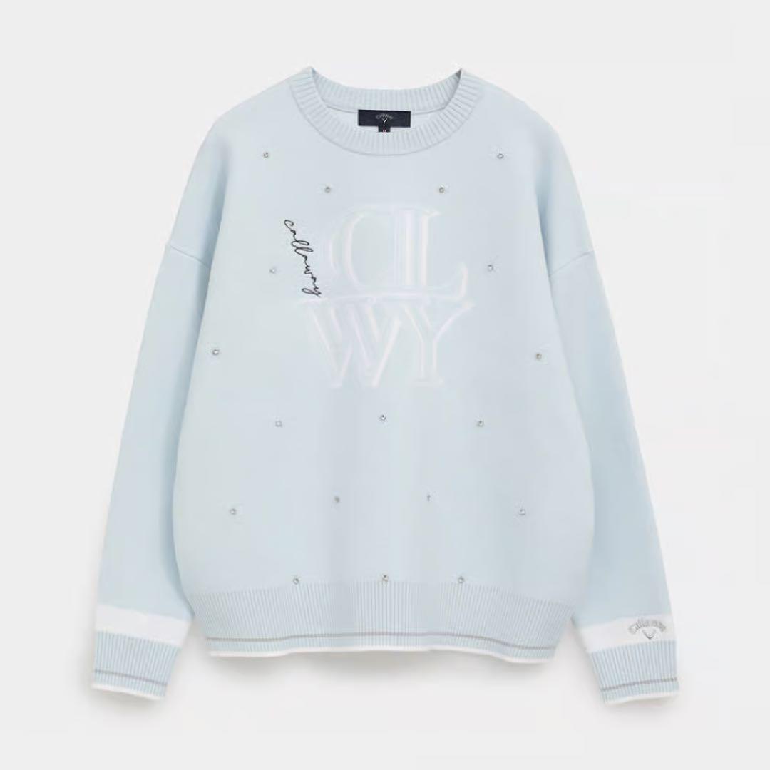 キャロウェイ　クルーネック長袖ラインストーン付きニット