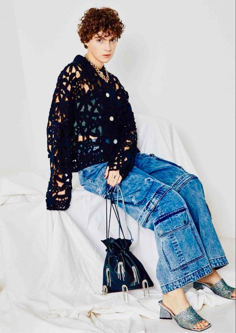 メゾンスペシャル ブラック クロシェレースシャツ