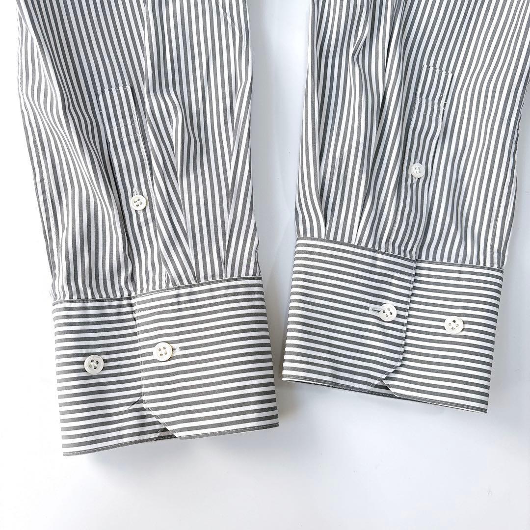 美品⁑エブール　2way ローガンコットンストライプシャツブラウス　グレー　38