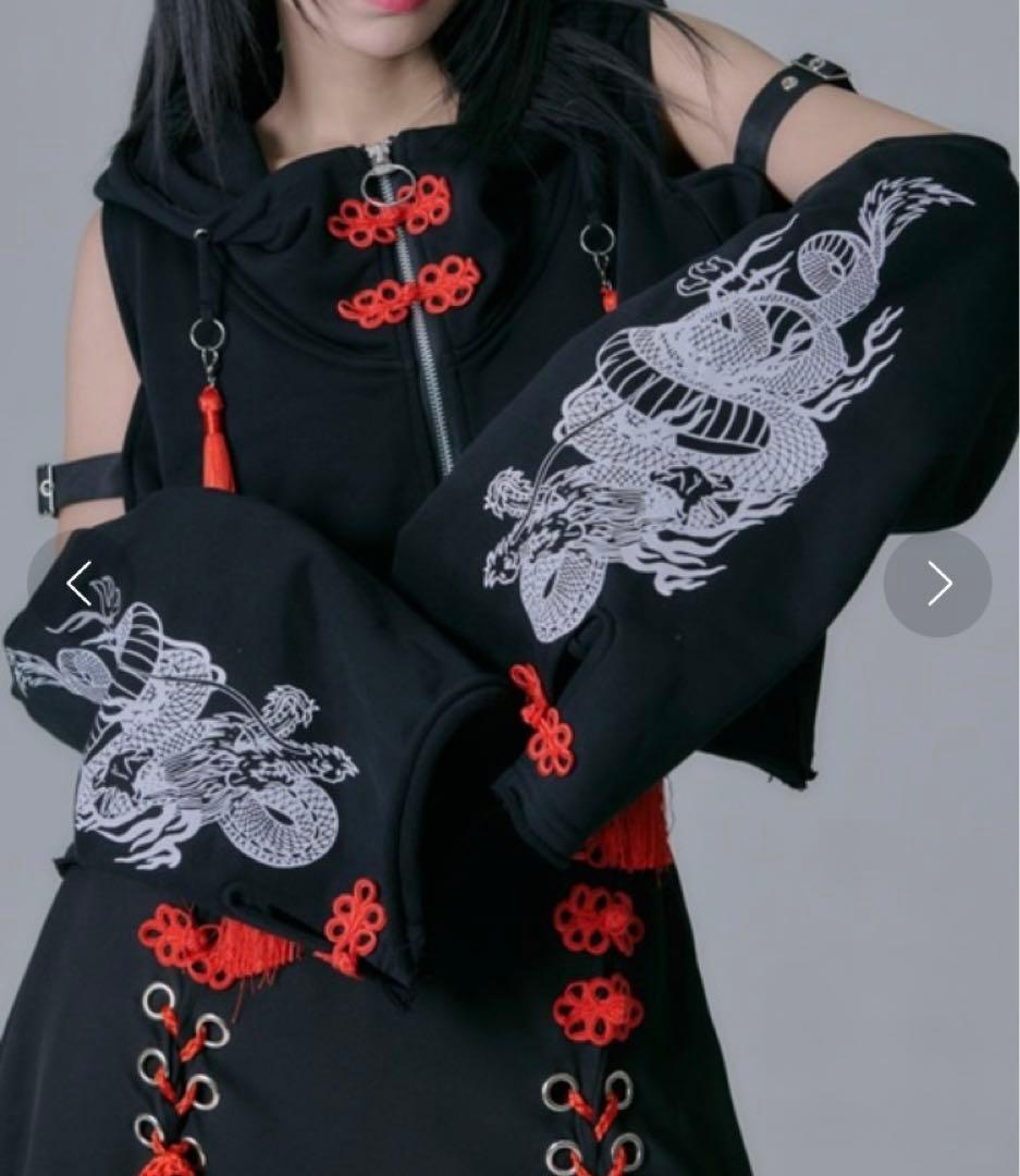 REFLEM レフレム クロップドチャイナパーカー ブラックレッド