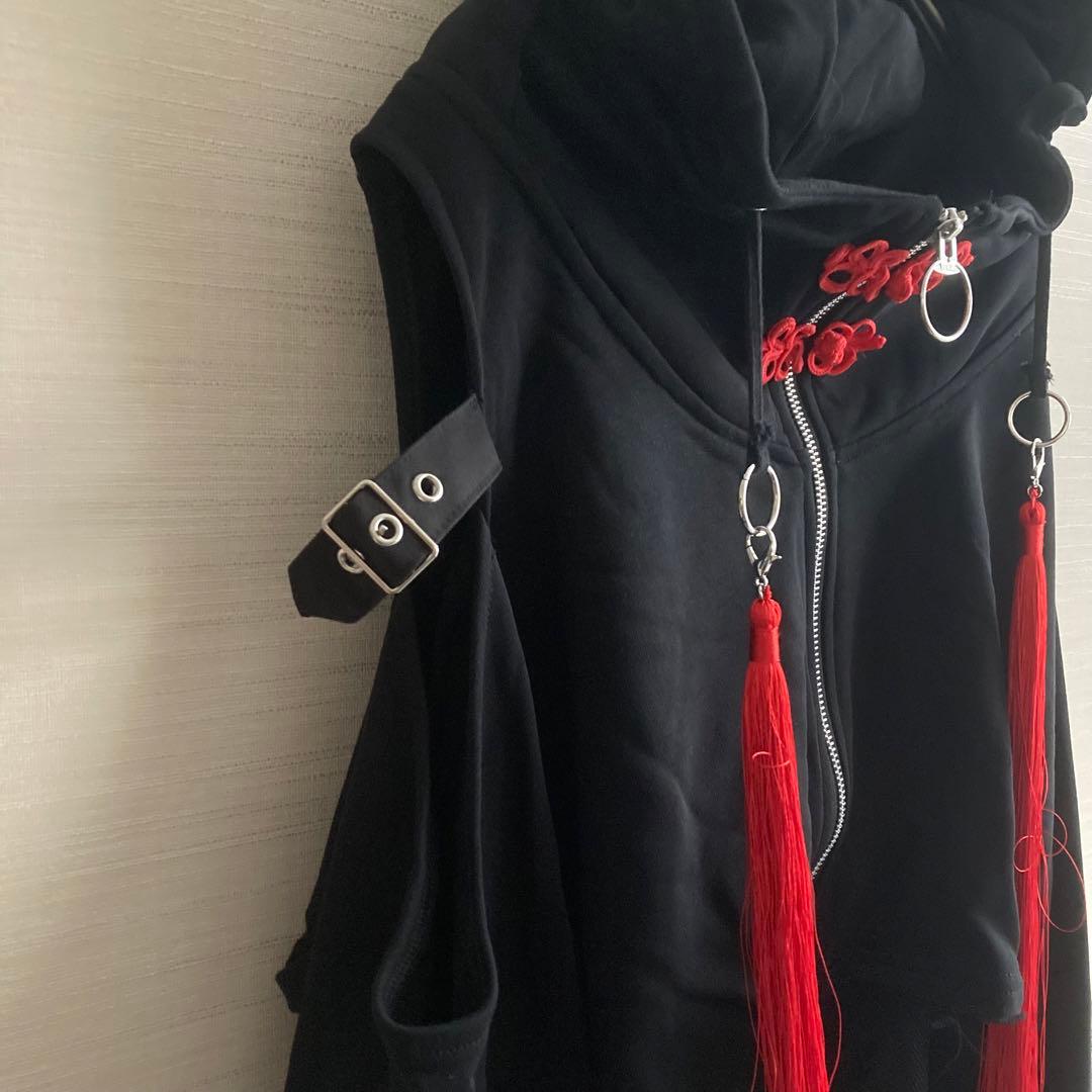 REFLEM レフレム クロップドチャイナパーカー ブラックレッド