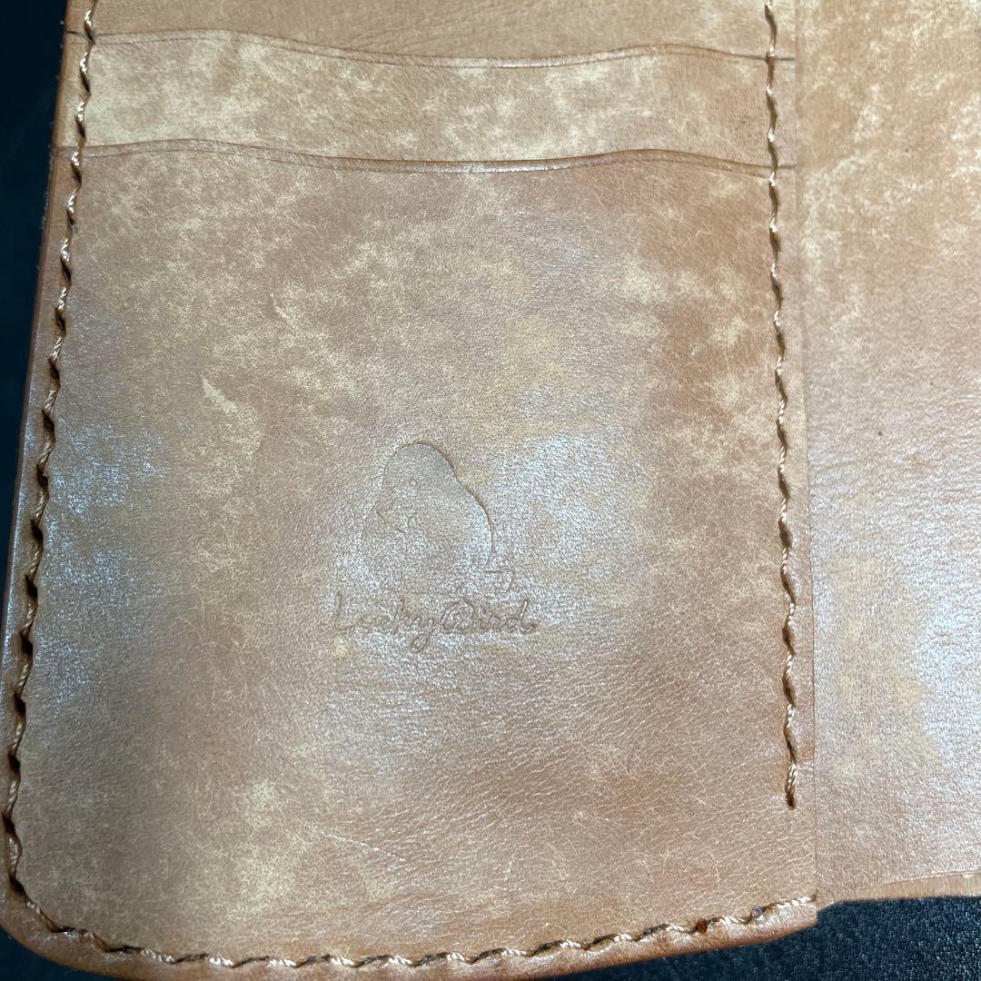 二つ折り財布　マヤレザー　ミドルウォレット　ハンドメイド　シマエナガ【匿名配送】