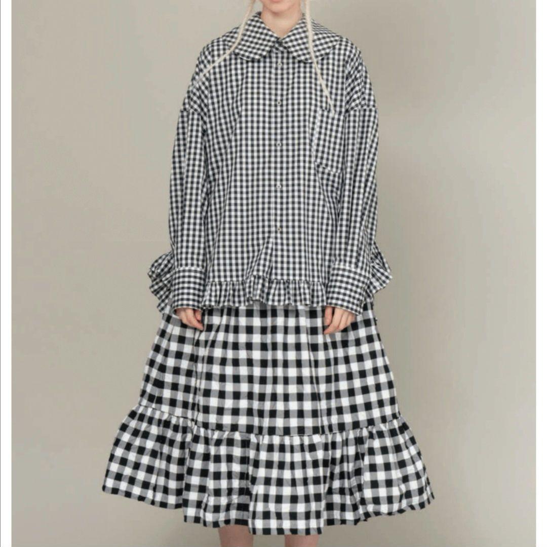 美品 コムデギャルソンガール ラウンドカラー フリル ギンガムチェックブラウス