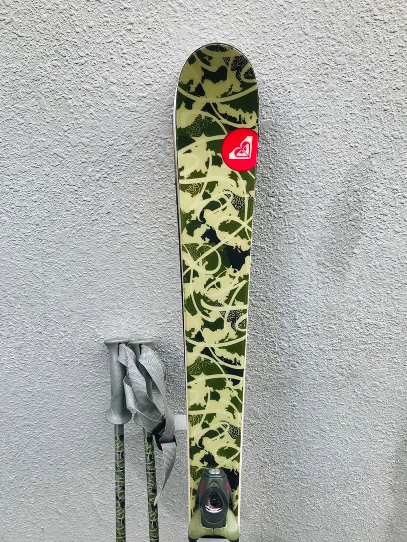 ☆レア☆roxy スキー板 150cm ＆ ビンディング ＆ ストック カモフラ