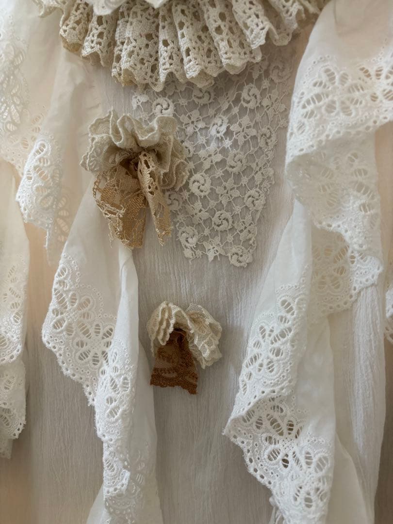 美品✨アンティークレースのブラウス　オートクチュール　コットン100%