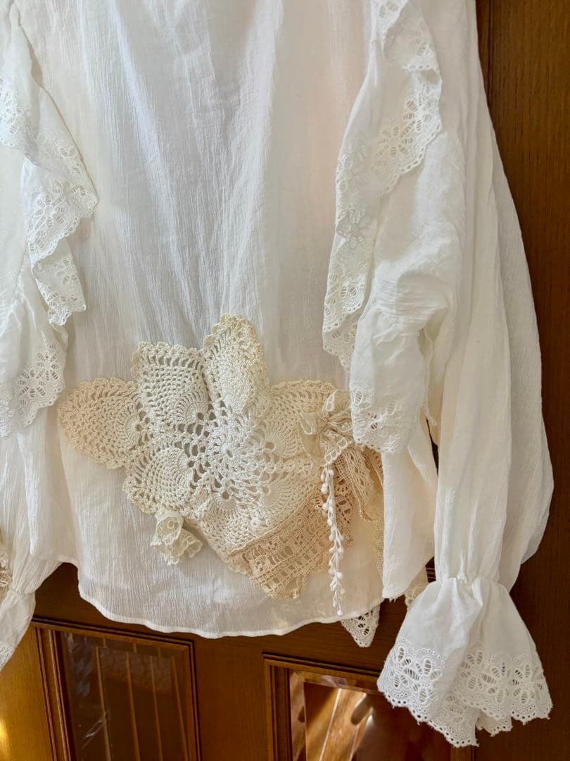 美品✨アンティークレースのブラウス　オートクチュール　コットン100%