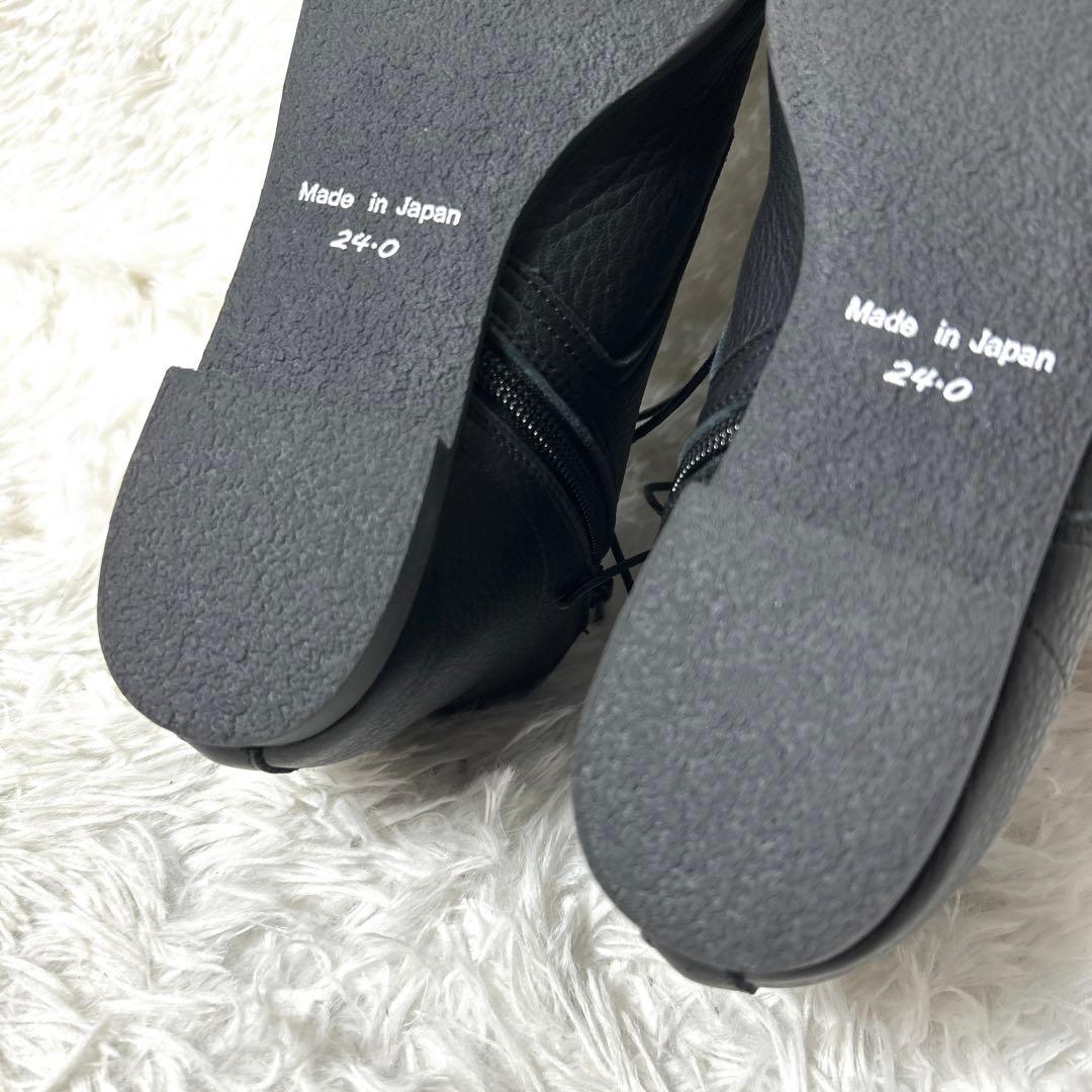 【新品ダグ付き】EN あしながおじさん レザーショートブーツ 24cm ブラック