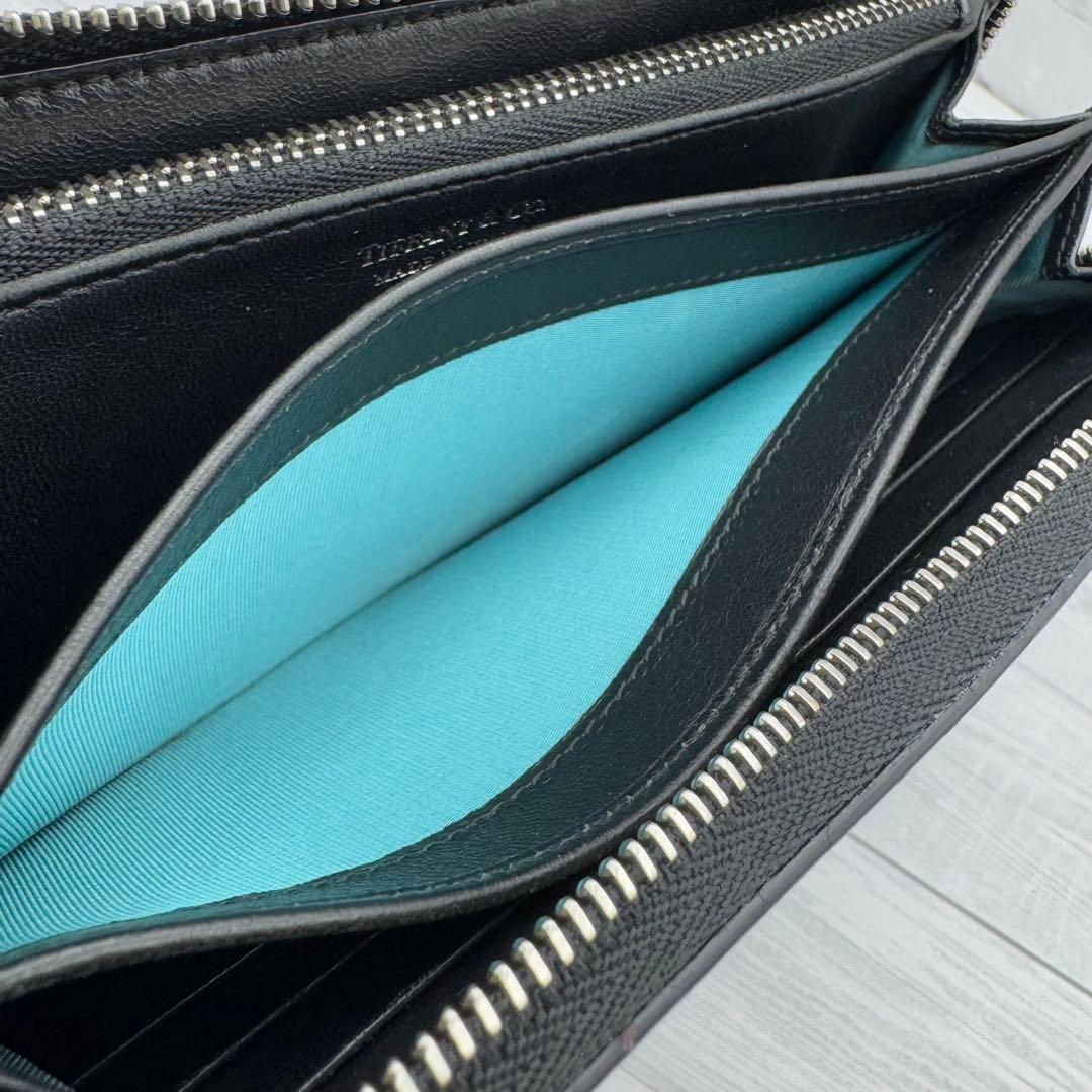 【美品】ティファニー 長財布 ラウンドファスナー レザー ブラック