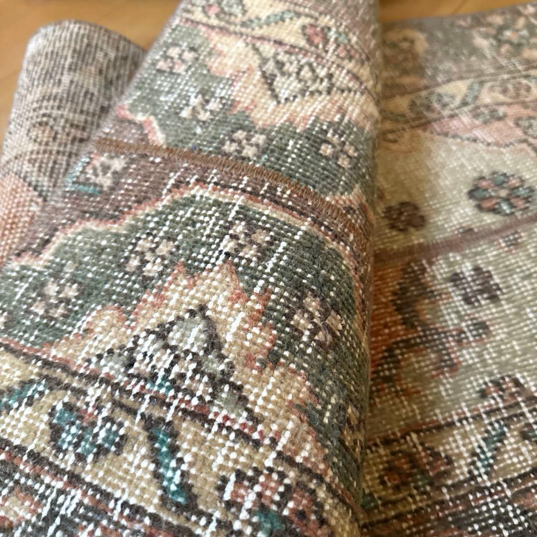 50×119パッチワーク　淡いサーモン×グレージュ　トルコヴィンテージラグ