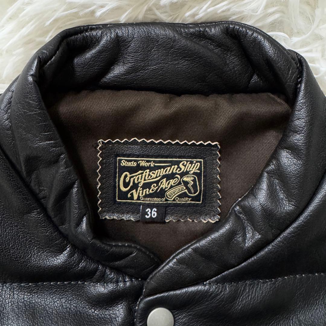 未使用級✨ VIN&AGE ヴィン＆エイジ レザー ダウンベスト バイク 稲妻