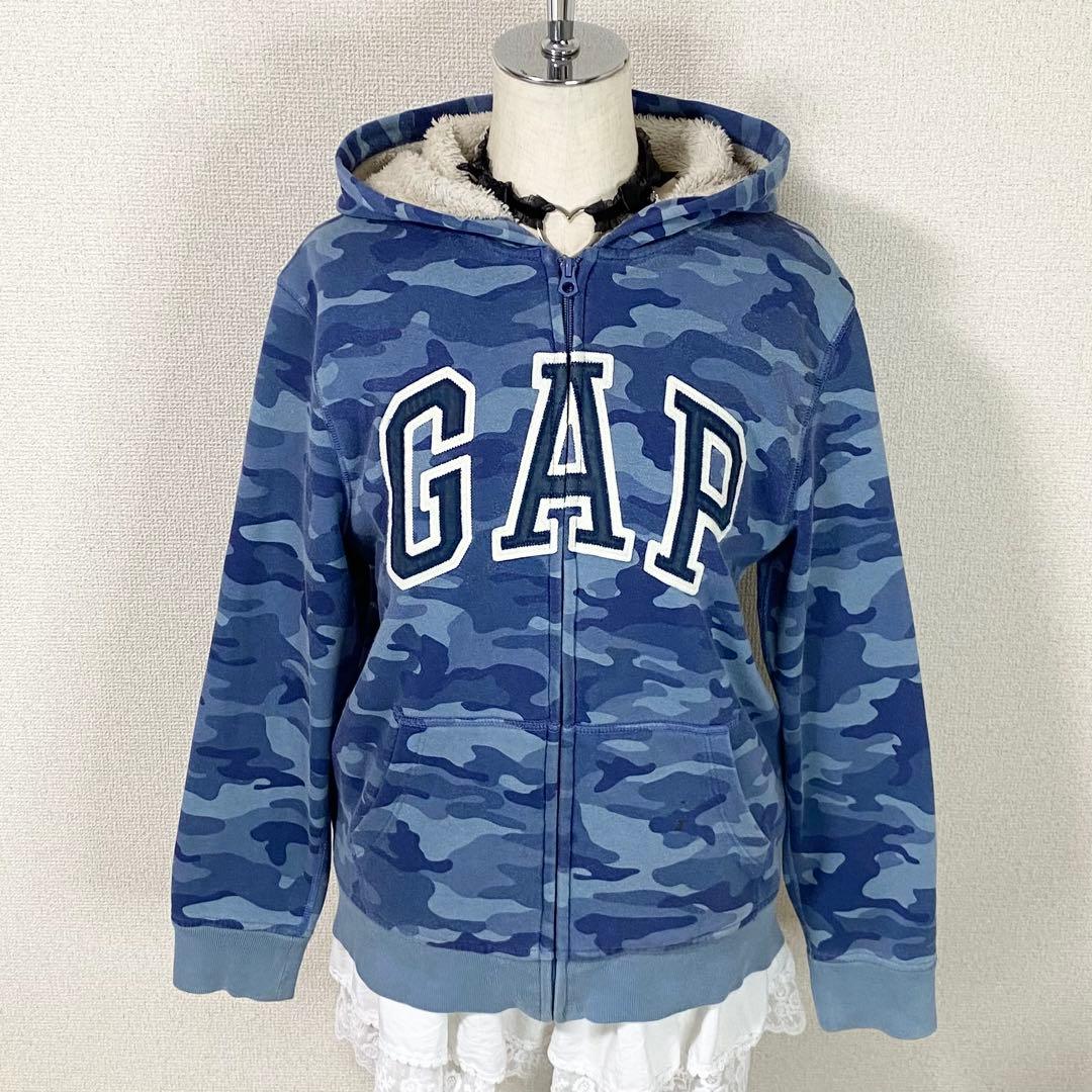 y2k GAP フルジップ パーカー 迷彩 平成ギャル 裏ボア ネイビー