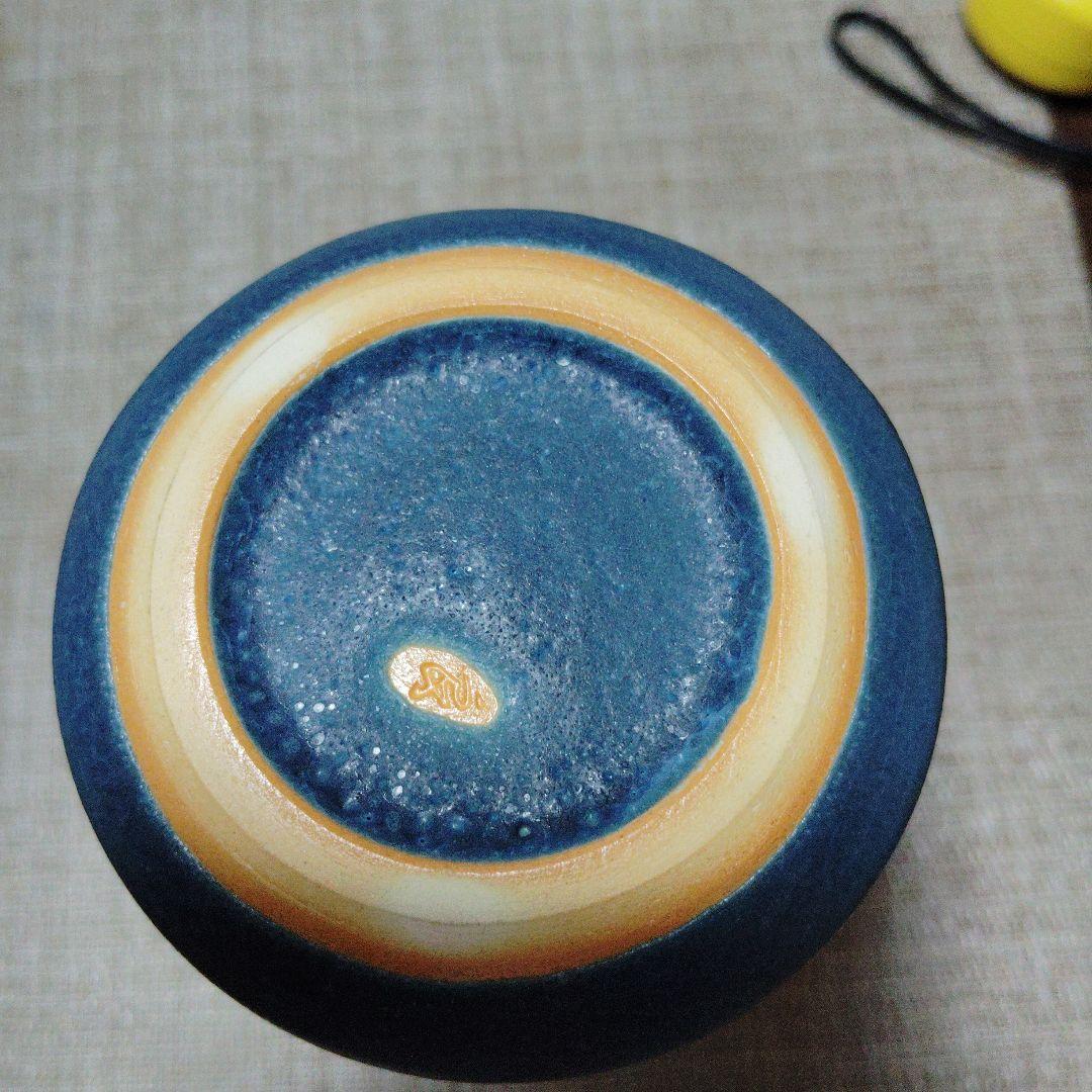 京都清水焼 谷口良三作 青色円筒形花瓶