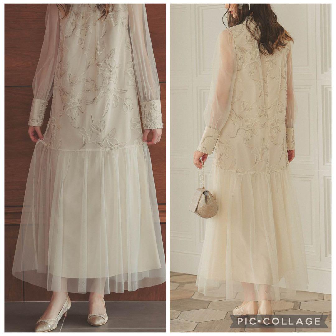 ドリードール　フェザーフラワーチュールドレス オケージョンドレス　エクリュ　M