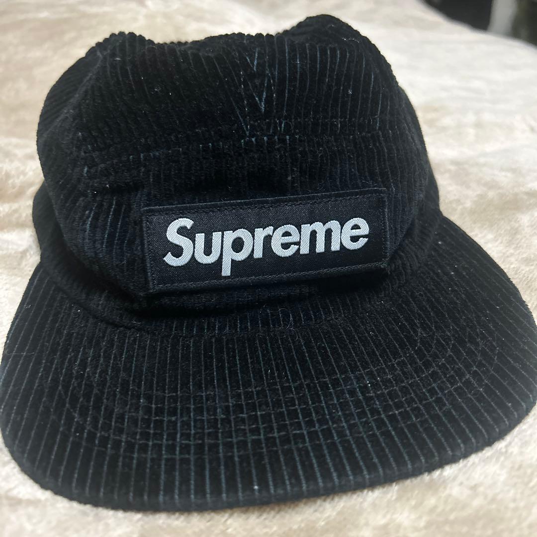Supreme ブラック コーデュロイ キャップ