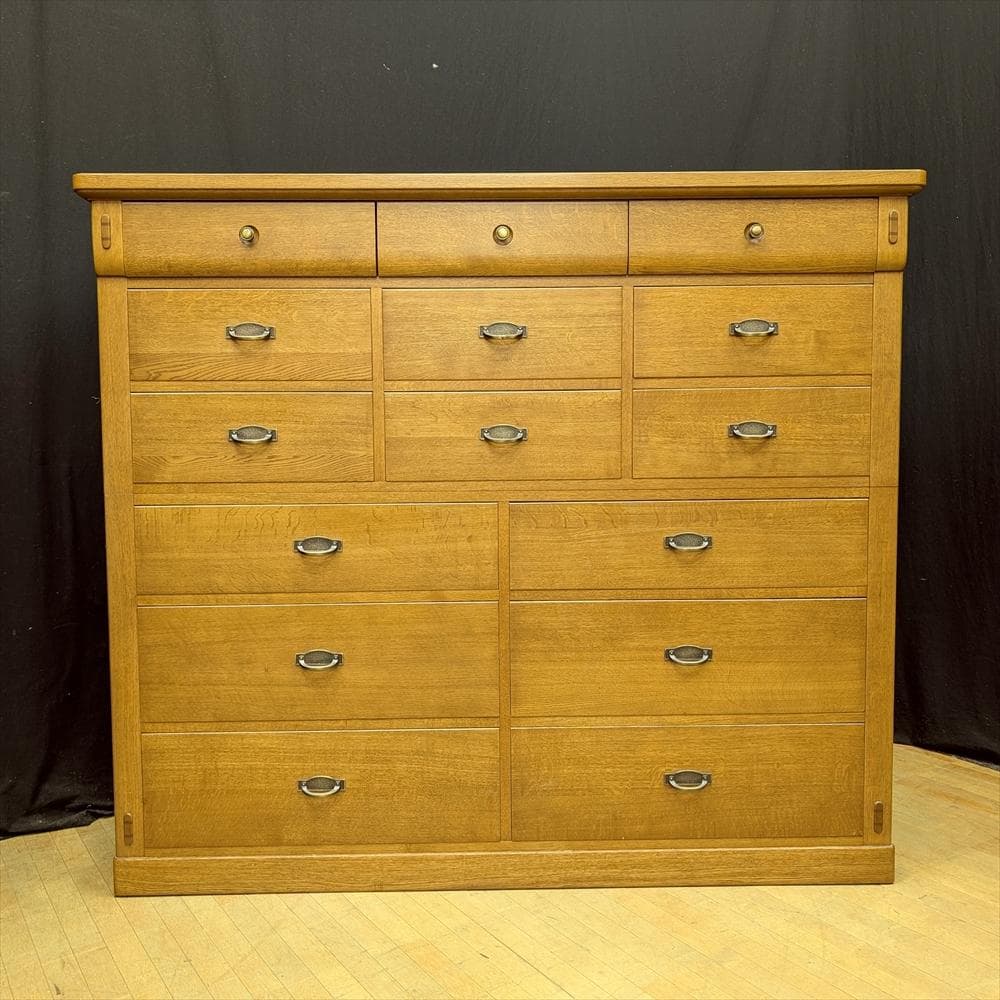 美品　府中家具　土井工芸　大型　楢 ナラ材　リビングチェスト　タンス　箪笥　収納