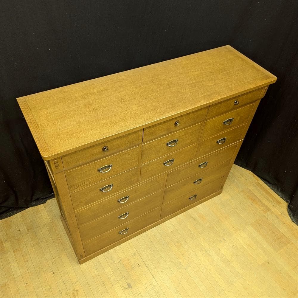 美品　府中家具　土井工芸　大型　楢 ナラ材　リビングチェスト　タンス　箪笥　収納