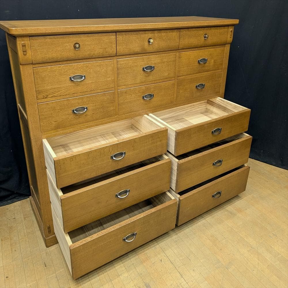 美品　府中家具　土井工芸　大型　楢 ナラ材　リビングチェスト　タンス　箪笥　収納