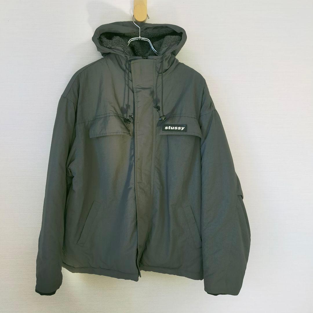 old stussy ステューシー フード付き ナイロンジャケット ボア 紺タグ