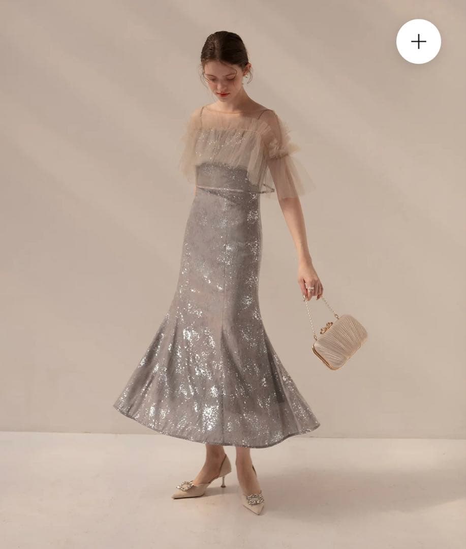 LEJA チュールフリルボレロペイントマーメイドワンピースドレス S グレー