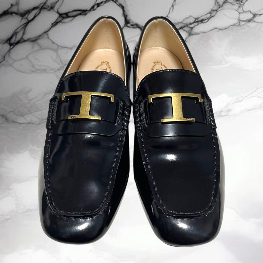 【トッズ】美品Tタイムレス レザー ローファー ゴールド金具 フラットシューズ