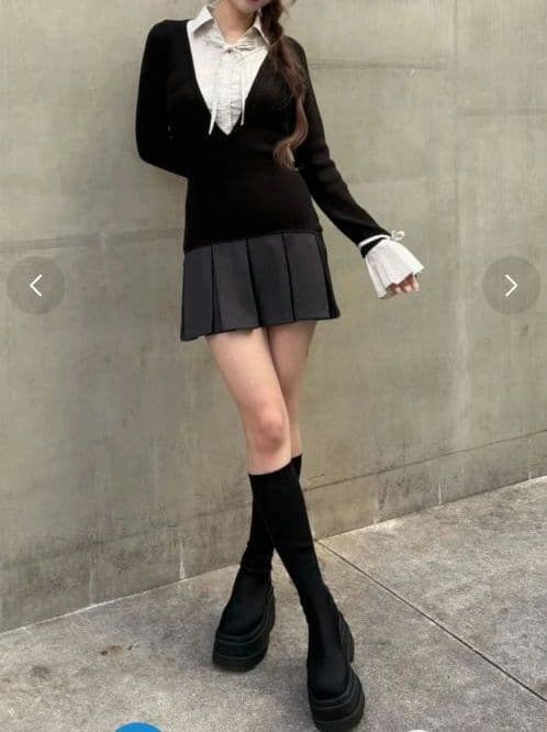 Darich ダーリッチ シャツドッキングプリーツミニワンピース ブラック