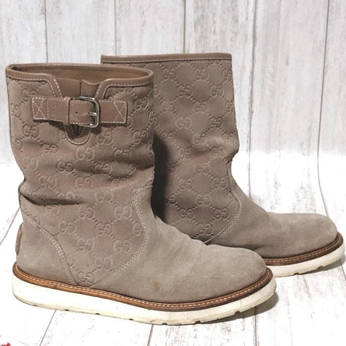 GUCCI グッチ スエード エンジニアブーツ GGロゴ ベージュ 35