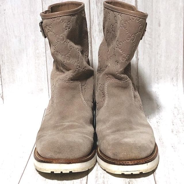 GUCCI グッチ スエード エンジニアブーツ GGロゴ ベージュ 35