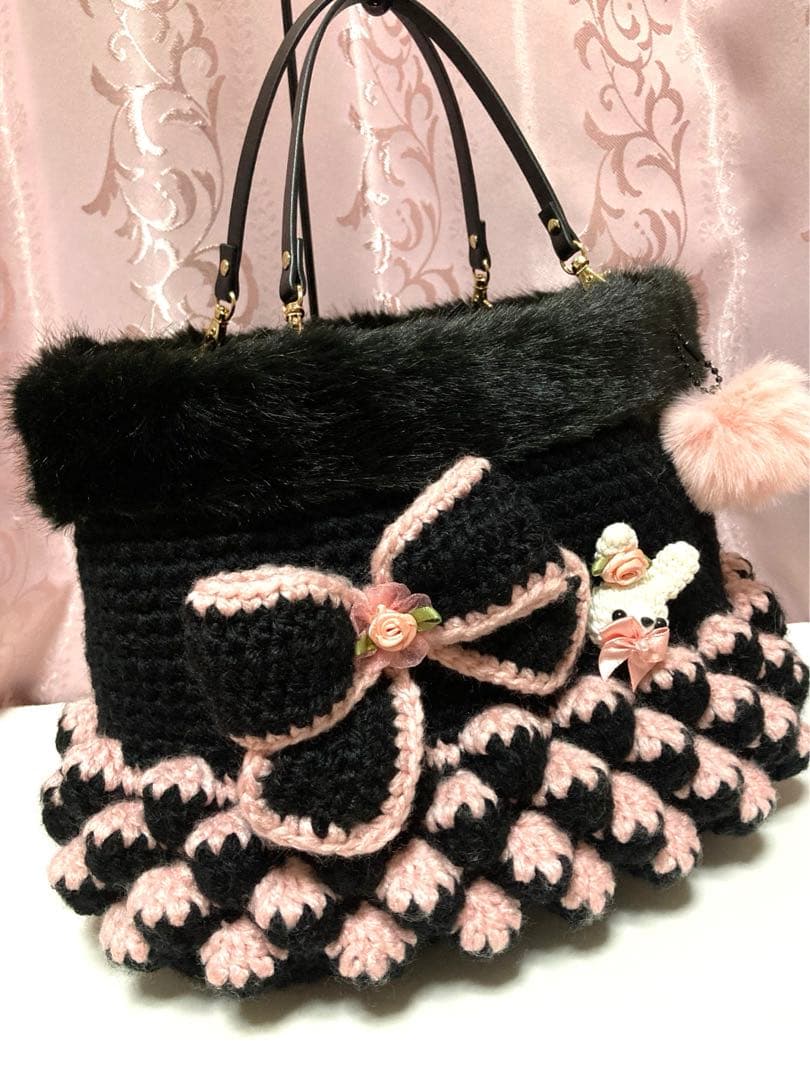 ♥️手編み♥️ハンドメイド　いちごバッグ♥️ファーバッグ♥️