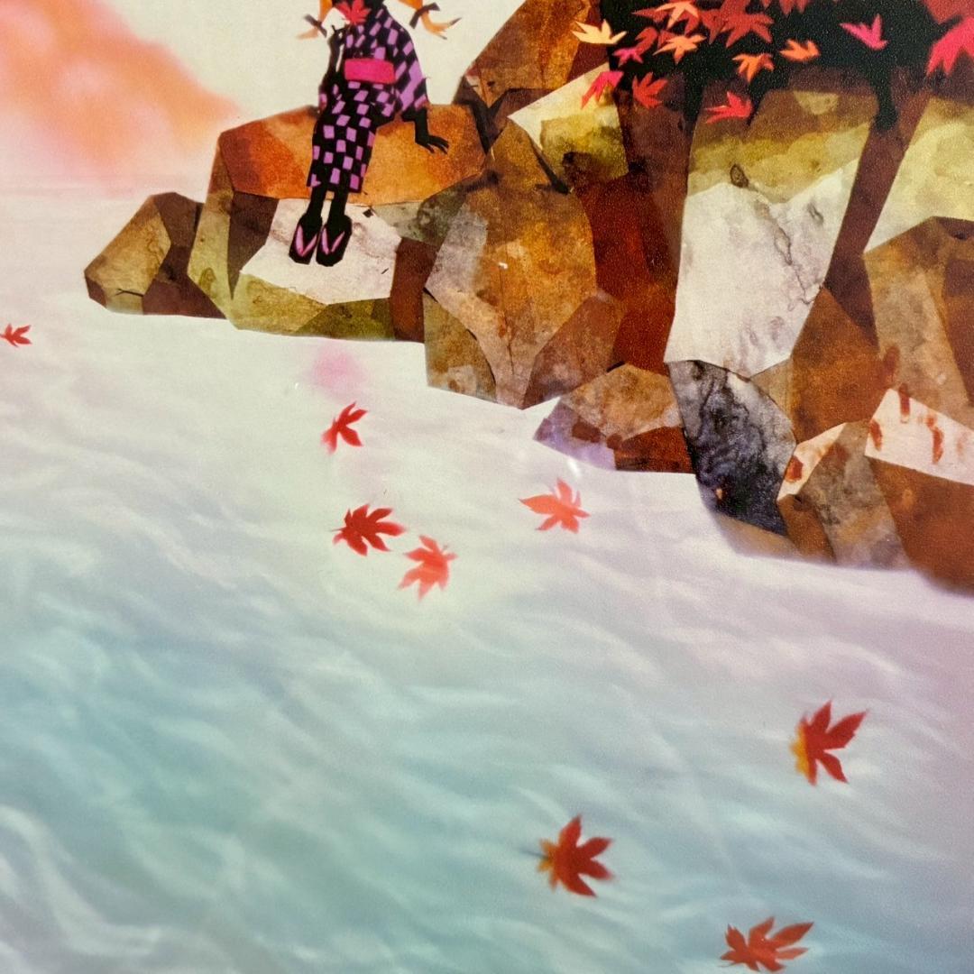 美品 藤城清治「日本の愛唄歌10月 紅葉」レフグラフ 直筆サイン入 楽譜付