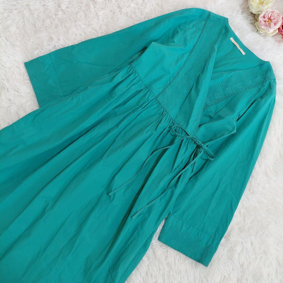 美品✨ヌキテパ　ワンピース　カシュクール 刺繍　ロング丈　ターコイズ