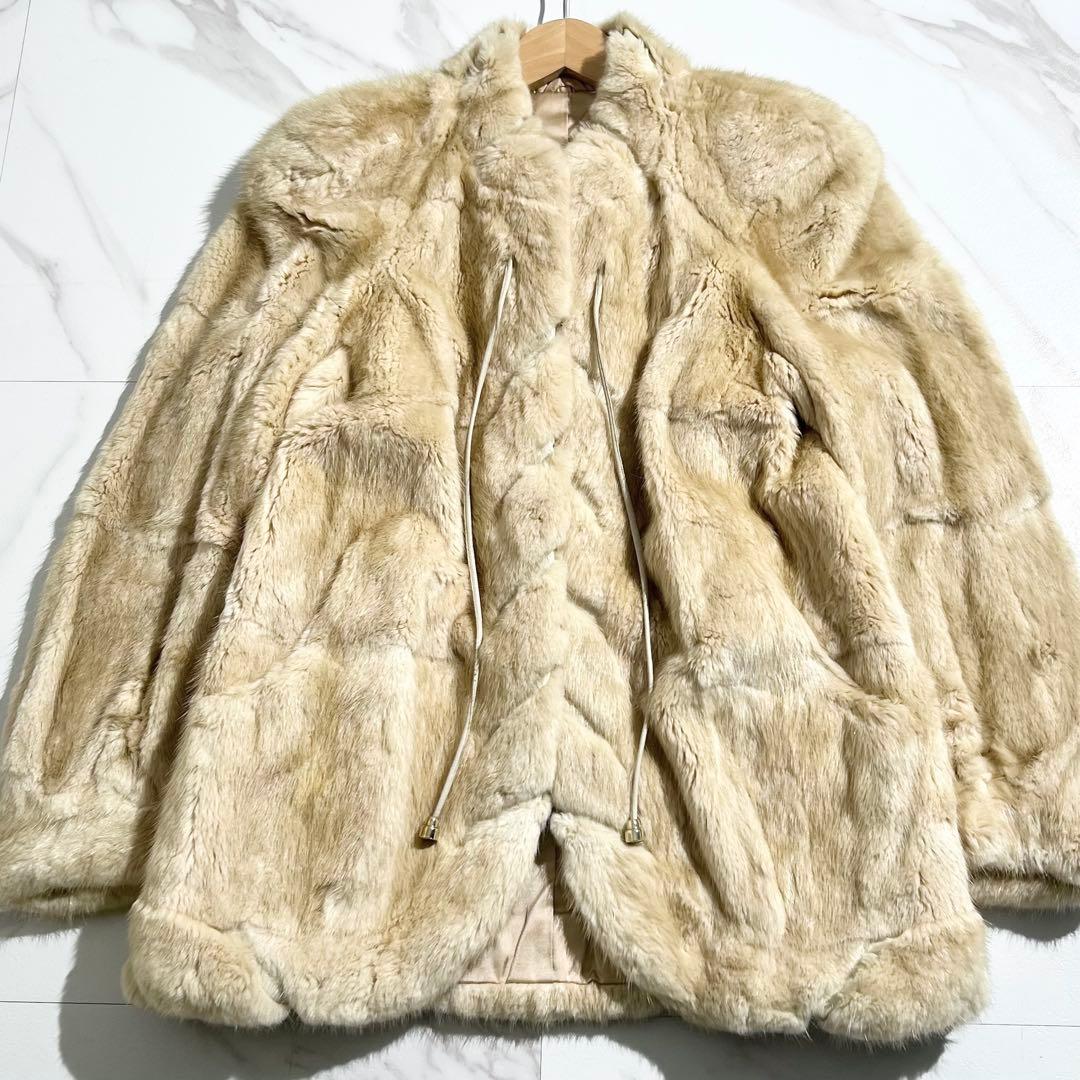 希少✨ パールミンク ファーコート ハーフ丈 ストリングコード L相当 本毛皮