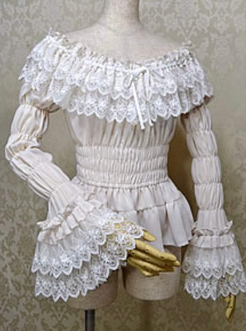 Millefleurs ジョーゼットとレースのブラウスアイボリー2014