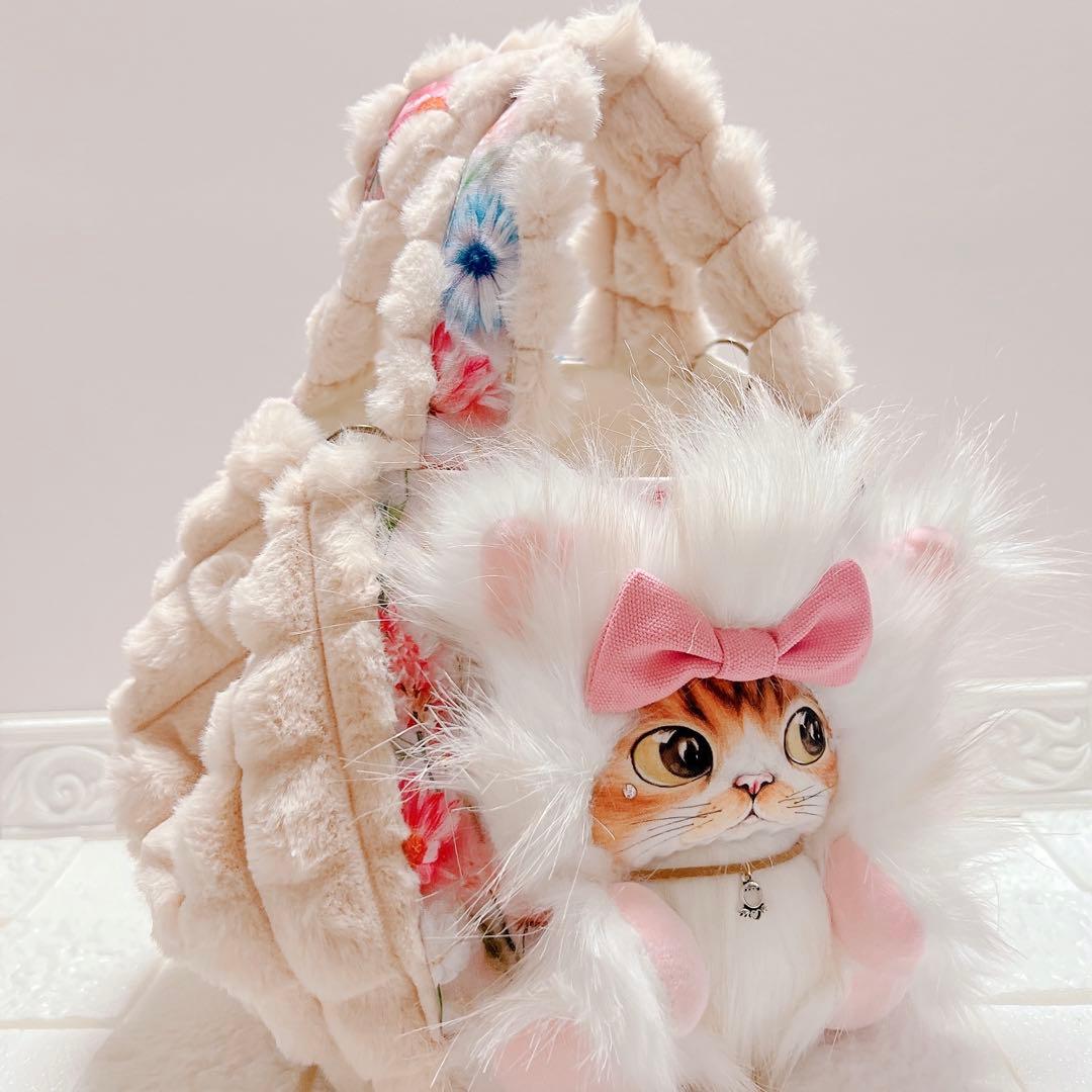 ゆ*ら様 コヤンイサムチョン ふわもこ トートバッグ 猫ちゃん 花柄×ファー