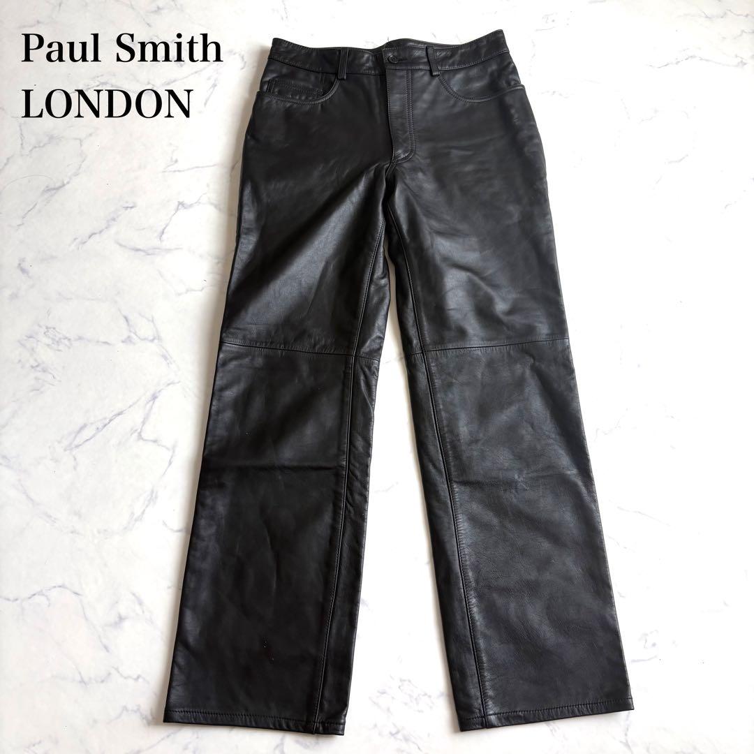 新品 Paul Smith レザーパンツ 牛革 裏地付 柔らかい 黒 30